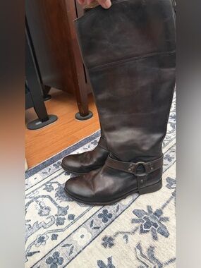 Frye Dark Brown Leather Harness Knee-High Boots